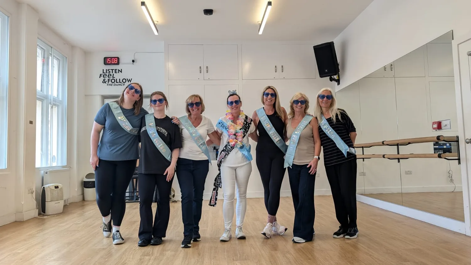 Hens mid-routine at a 2000s themed dance class
